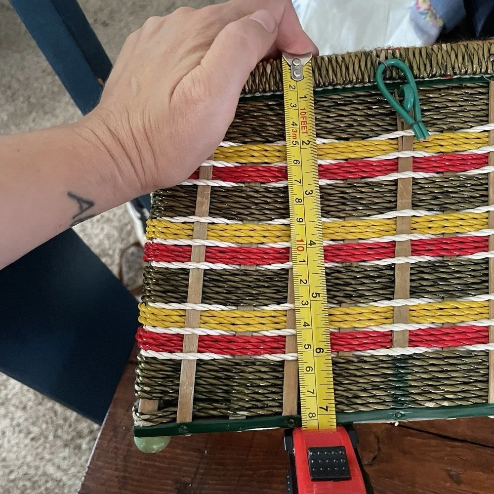 Vintage MCM Singer Sewing Basket Fabric Top Rectangle Woven Wicker Handle